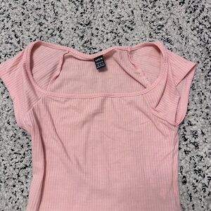 SHEIN Light Pink Ribbed Short Sleeve Top